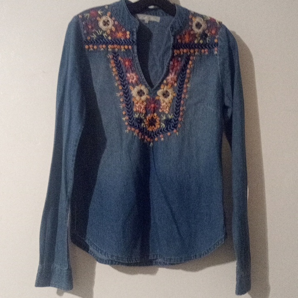Dallin Chase floral Embroidery denim top, 100% cotton (YAY)